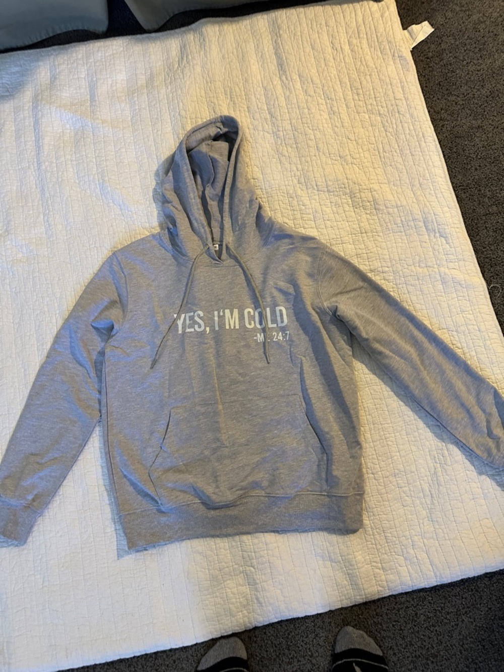 Gray Hoodie Sweatshirt with 'YES, I'M COLD' Print